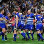 Stormers players celebrate a try scored by Deon Fourie of Stormers during the Heineken Champions Cup 2022/23 game between Stormers and Clermont at Cape Town Stadium on 21 January 2023