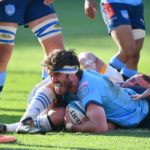 Ruan Nortje celebrates his try against Leinster at Loftus Versfeld