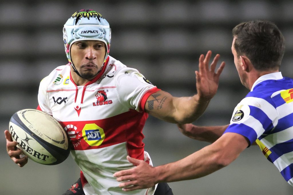 Edwill van der Merwe of the Lions attempts to get past Thomas Bursey of Western Province attempted tackle during the 2023 Currie Cup match between Western Province and Lions held at Athlone Stadium in Cape Town on 26 May 2023 ©Shaun Roy/BackpagePix