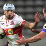 Edwill van der Merwe of the Lions attempts to get past Thomas Bursey of Western Province attempted tackle during the 2023 Currie Cup match between Western Province and Lions held at Athlone Stadium in Cape Town on 26 May 2023 ©Shaun Roy/BackpagePix