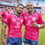 Coral Hendricks of the Vodacom Bulls and Stravino Jacobs of the Vodacom Bulls during the United Rugby Championship 2022/23 match between the Bulls and Sharks held at Loftus Versfeld in Pretoria on 30 October 2022
