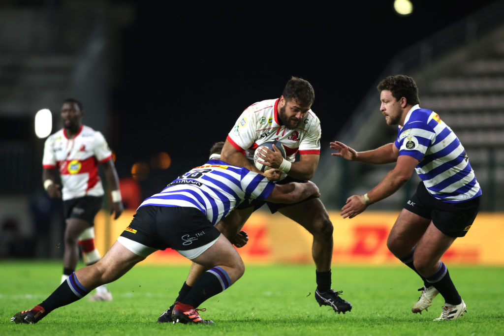 Corne Weilbach of Western Province tackles Morne Brandon of the Lions during the 2023 Currie Cup match between Western Province and Lions held at Athlone Stadium in Cape Town on 26 May 2023