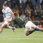 South Africa's Piter Steph du Toit tackles Argentina's Juan Cruz Mallia during the South Africa vs Argentina rugby union match Hollywoodbets Kings Park in Durban on September 24, 2022.