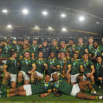South Africa celebrate win over England and third place after the 2023 World Rugby U20 Championship 3rd/4th playoff game between South Africa and England at Athlone Stadium in Cape Town, South Africa on 14 July 2023