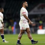 England's number 8 Billy Vunipola (C) looks on after the final whistle of the Autumn Nations Series International rugby union match between England and South Africa at Twickenham stadium, in London, on November 26, 2022. - South Africa beat England 13-27.