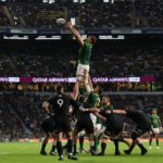 South Africa's lock Eben Etzebeth receives the ball in a line out during the pre-World Cup Rugby Union match between New Zealand and South Africa at Twickenham Stadium in west London, on August 25, 2023.