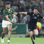 NELSPRUIT, SOUTH AFRICA - AUGUST 06: Damien de Allende of South Africa and David Havili of New Zealand during The Rugby Championship match between South Africa and New Zealand at Mbombela Stadium on August 06, 2022 in Nelspruit, South Africa.