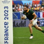 South Africa's scrum-half Cobus Reinach runs to score the team's third try during the France 2023 Rugby World Cup Pool B match between South Africa and Romania at Stade de Bordeaux in Bordeaux, south-western France on September 17, 2023.