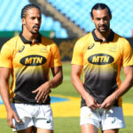 PRETORIA, SOUTH AFRICA - JUNE 09: Courtnall Skosan and Dillyn Leyds of the Springboks during the Castle Lager Incoming Series Springbok Captains run at Loftus Versfeld on June 09, 2017 in Pretoria, South Africa.