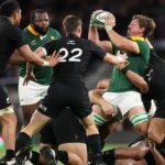 Kwagga Smith is tackled when the All Blacks and Boks clashed at Twickenham