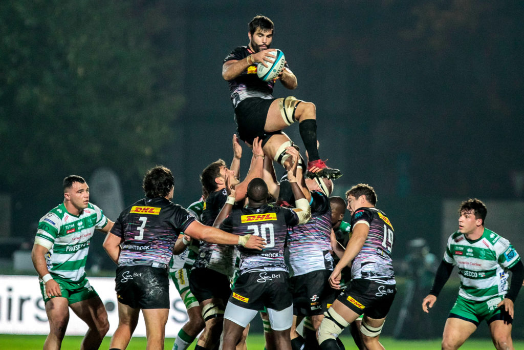 (14204695ap) Benetton Rugby vs DHL Stormers. Ruben Van Heerden of DHL Stormers wins a lineout BKT United Rugby Championship, Stadio Monigo, Treviso, Italy - 11 Nov 2023