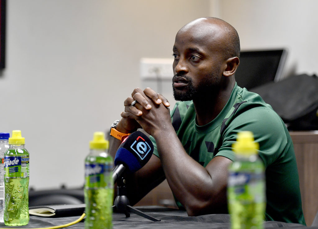 STELLENBOSCH, SOUTH AFRICA - NOVEMBER 24: Springbok Sevens head coach Sandile Ngcobo during the South Africa national men's and women's sevens team announcements at Stellenbosch Academy of Sport on November 24, 2023 in Stellenbosch, South Africa.