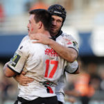 PERPIGNAN, FRANCE - DECEMBER 10: Morgan Naude and Hanru Sirgel of Emirates Lions during the EPCR Challenge Cup match between USA Perpignan and Emirates Lions at Stade Aime Giral on December 10, 2023 in Perpignan, France. (Photo by Valentine Chapuis/Gallo Images)