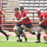 JOHNNESBURG, SOUTH AFRICA - NOVEMBER 22: Players working during the Emirates Lions training session and mixed zone at Johannesburg Stadium in November 22, 2023 in Johannesburg, South Africa. (Photo by Sydney Seshibedi/Gallo Images)