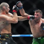 Mandatory Credit: Photo by Canadian Press/Shutterstock (14309597av) Sean Strickland, left, fights Dricus Du Plessis during a middleweight title bout at UFC 297 in Toronto on Sunday, January 21, 2024. Mma-Ufc-297, Toronto, Canada - 20 Jan 2024