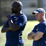 CAPE TOWN, SOUTH AFRICA - MAY 16: Rito Hlungwani and John Dobson during the DHL Stormers and DHL Western Province joint training session at High Performance Centre on May 16, 2023 in Cape Town, South Africa. (Photo by Ashley Vlotman/Gallo Images)