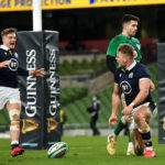 Dublin , Ireland - 5 December 2020; Duhan van der Merwe of Scotland, right, celebrate with team-mate Darcy Graham after scoring his side's first try during the Autumn Nations Cup match between Ireland and Scotland at the Aviva Stadium in Dublin. (Photo By Seb Daly/Sportsfile via Getty Images)