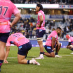 CANBERRA, AUSTRALIA - MAY 24: Rebels players look dejected during the round 14 Super Rugby Pacific match between ACT Brumbies and Melbourne Rebels at GIO Stadium, on May 24, 2024, in Canberra, Australia. (Photo by Mark Nolan/Getty Images)