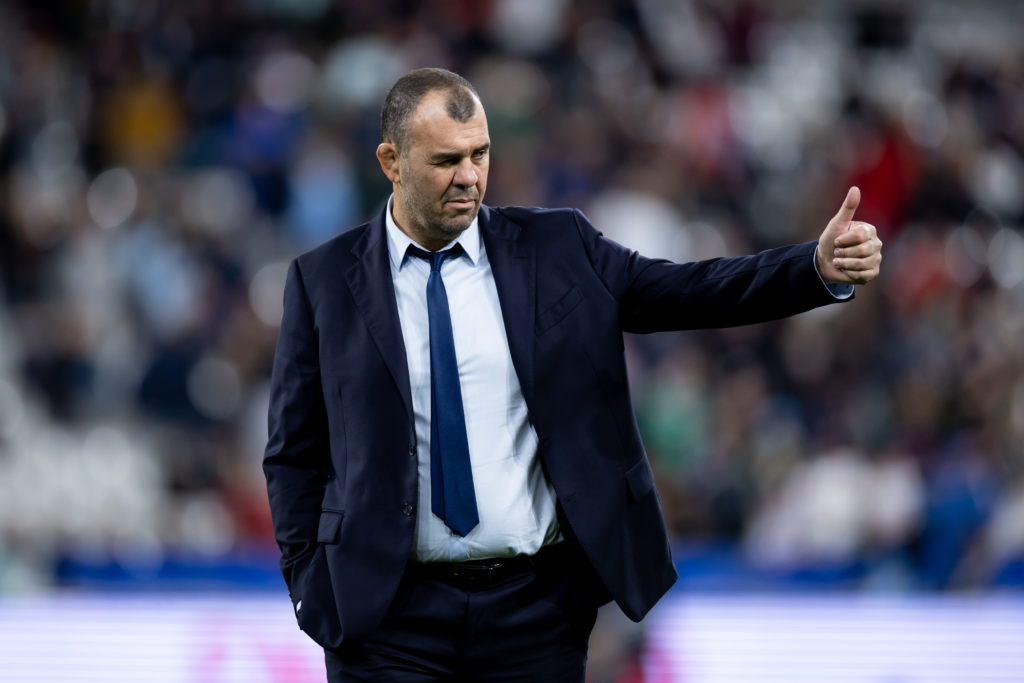 PARIS, FRANCE - OCTOBER 27: Michael Cheika head coach of Argentina gestures prior to the Rugby World Cup France 2023 match between Argentina and England at Stade de France on October 27, 2023 in Paris, France. (Photo by Gaspafotos/MB Media/Getty Images)