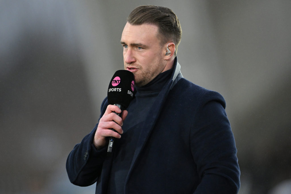 NEWCASTLE UPON TYNE, ENGLAND - NOVEMBER 26: TNT television Sport Rugby pundit Stuart Hogg looks on during the Gallagher Premiership Rugby match between Newcastle Falcons and Exeter Chiefs at Kingston Park on November 26, 2023 in Newcastle upon Tyne, England. (Photo by Stu Forster/Getty Images)