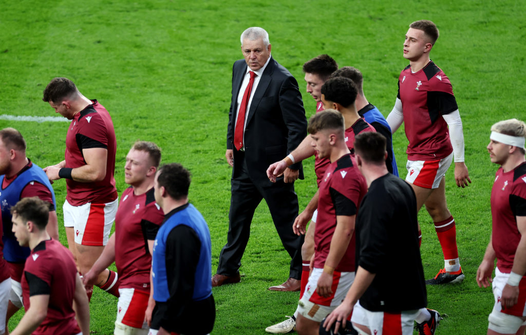 LONDON, ENGLAND - FEBRUARY 10: Warren Gatland, Head Coach of Wales, looks on as players of Wales head to the dressing room prior to the Guinness Six Nations 2024 match between England and Wales at Twickenham Stadium on February 10, 2024 in London, England. (Photo by Michael Steele/Getty Images)
