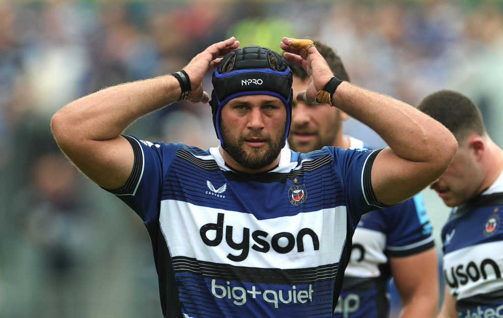 BATH, ENGLAND - JUNE 01: Thomas du Toit of Bath looks on during the Gallagher Premiership Rugby Play-Off Semi Final match between Bath Rugby and Sale Sharks at The Recreation Ground on June 01, 2024 in Bath, England. (Photo by David Rogers/Getty Images)