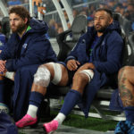 AUCKLAND, NEW ZEALAND - JUNE 08: Patrick Tuipulotu of the Blues sits on the bench during the Super Rugby Pacific Quarter Final match between the Blues and Fijian Drua at Eden Park, on June 08, 2024, in Auckland, New Zealand. (Photo by Phil Walter/Getty Images)
