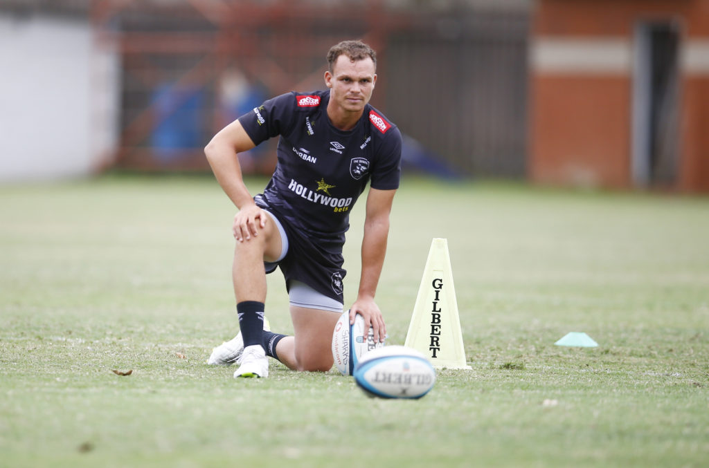 DURBAN, SOUTH AFRICA - FEBRUARY 26: Curwin Bosch of the Hollywoodbets Sharks during the Hollywoodbets Sharks training session at Hollywoodbets Kings Park Stadium on February 26, 2024 in Durban, South Africa. (Photo by Steve Haag Sports/Gallo Images)