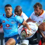 PRETORIA, SOUTH AFRICA - JULY 19: Devon Williams of the Vodacom Blue Bulls takes off on a run during the Carling Currie Cup, Premier Division match between Vodacom Bulls and Toyota Cheetahs at Loftus Versfeld on July 19, 2024 in Pretoria, South Africa. (Photo by Gordon Arons/Gallo Images)