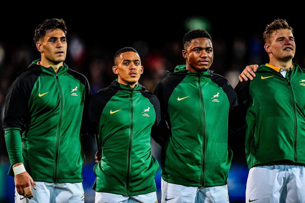 Junior Springboks line up for the national anthem