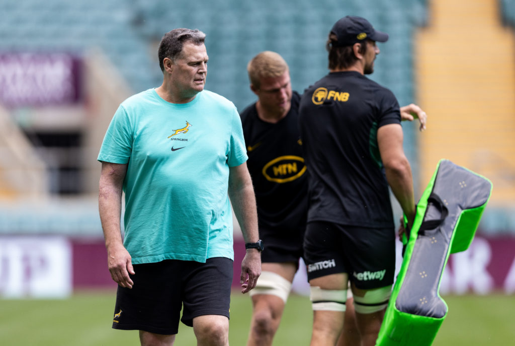 LONDON, ENGLAND - JUNE 21: Rassie Erasmus, Head Coach of South Africa during the South Africa men's national rugby captains run at Twickenham on June 21, 2024 in London, England. (Photo by Paul Harding/Gallo Images)